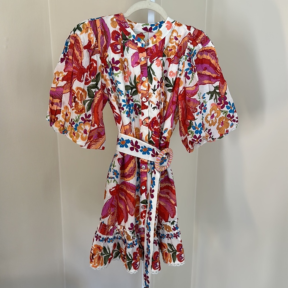 Farm Rio Spring Bananas Puff Sleeve Mini Dress Small - Picture 7 of 10